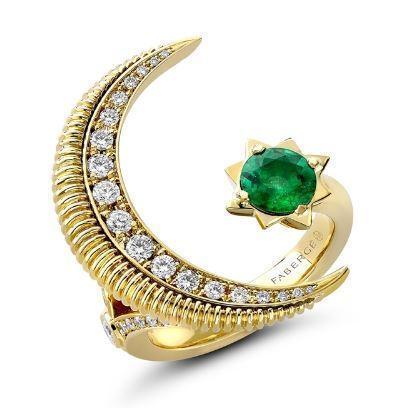Faberge Colours Of Love Hilal 18ct Yellow Gold Emerald Diamond Ring - 51