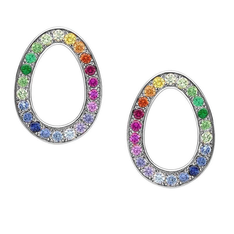 Faberge Colours Of Love Sasha 18ct White Gold Rainbow Gemstone Egg Earrings