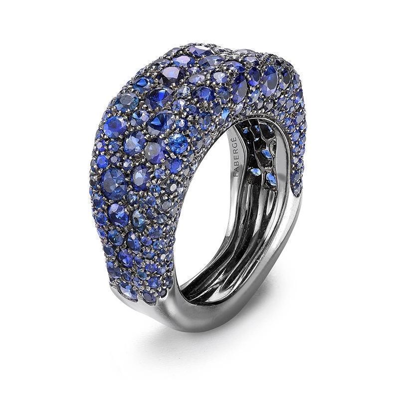 Faberge Emotion 18ct White Gold Blue Sapphire Thin Ring - 51