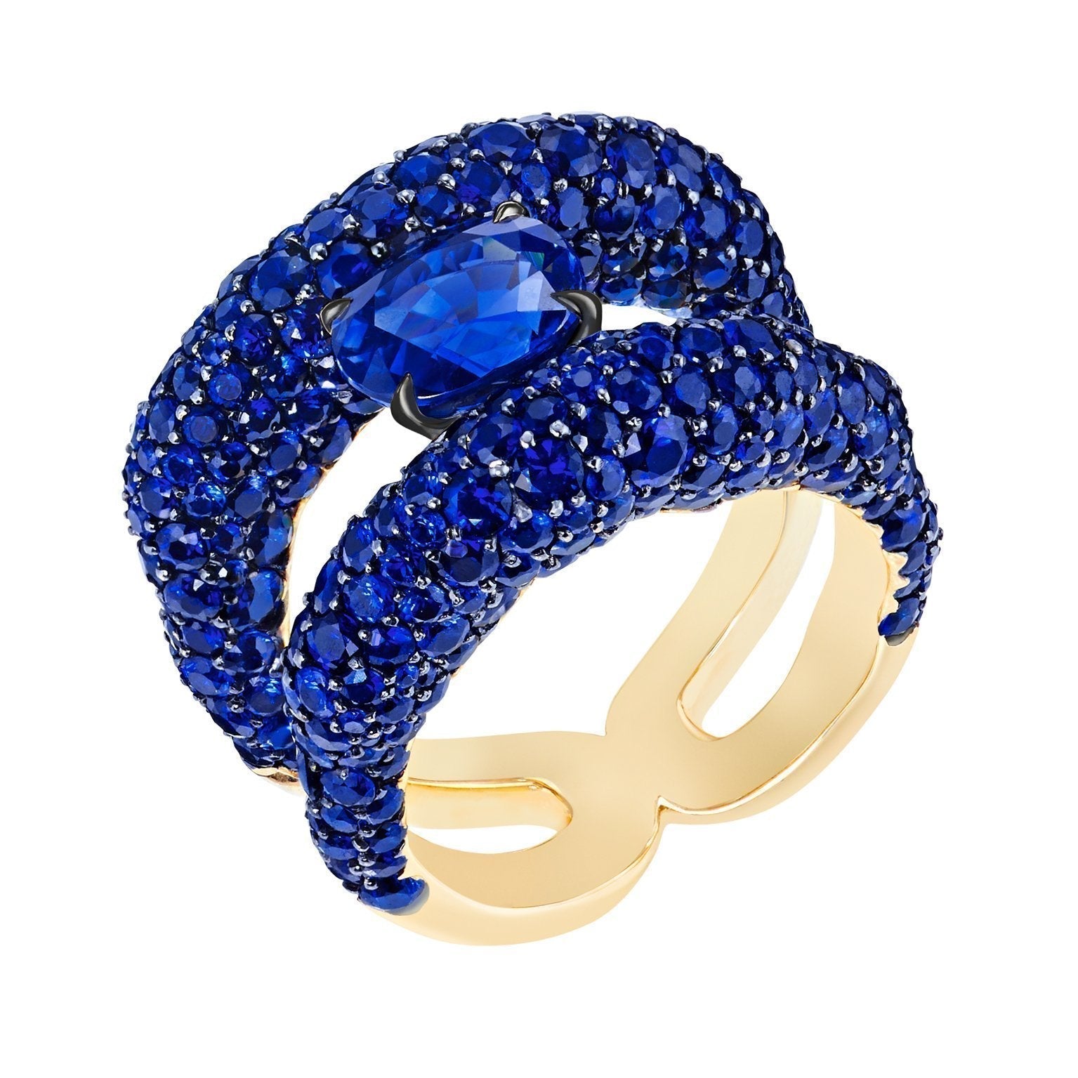 Faberge Emotion 18ct Yellow Gold Charmeuse Blue Sapphire Ring - 54