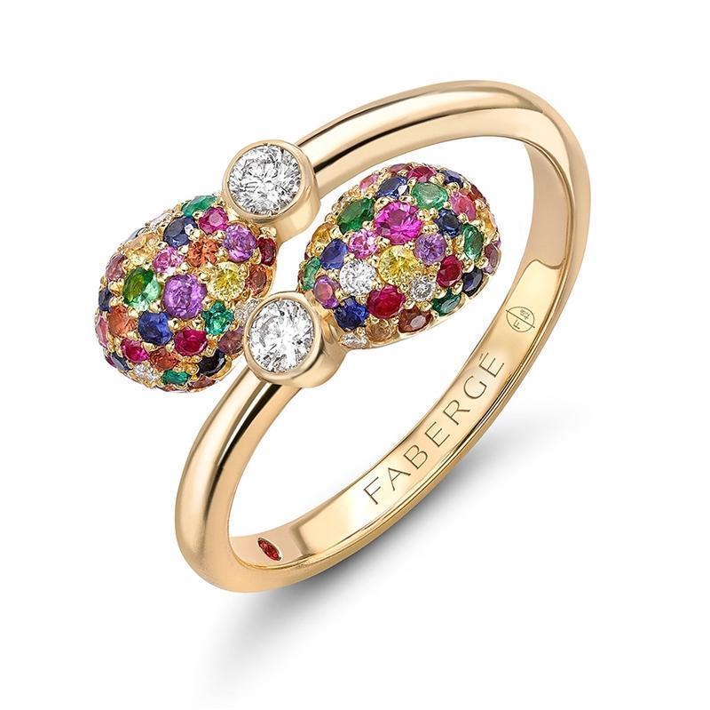 Faberge Emotion 18ct Yellow Gold Multi-coloured Crossover Ring - 48