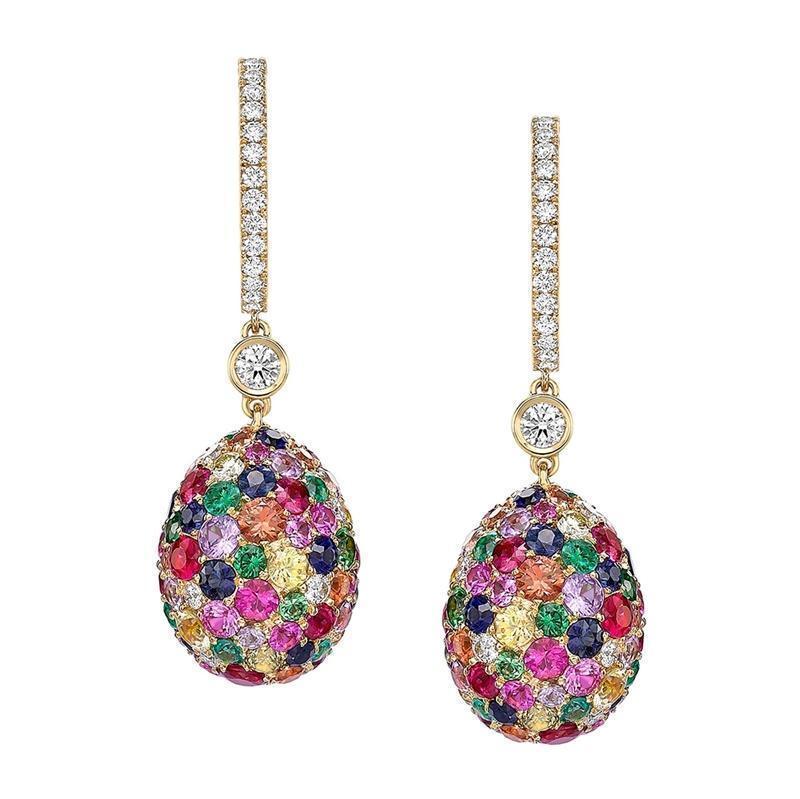 Faberge Emotion 18ct Yellow Gold Multi-coloured Drop Earrings - Yellow Gold