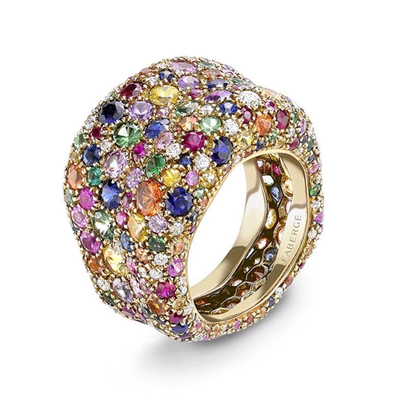 Faberge Emotion 18ct Yellow Gold Multi-coloured Ring - 50
