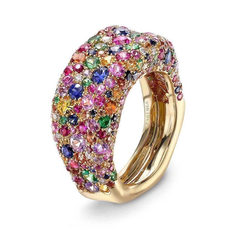 Faberge Emotion 18ct Yellow Gold Multi-coloured Thin Ring - 50