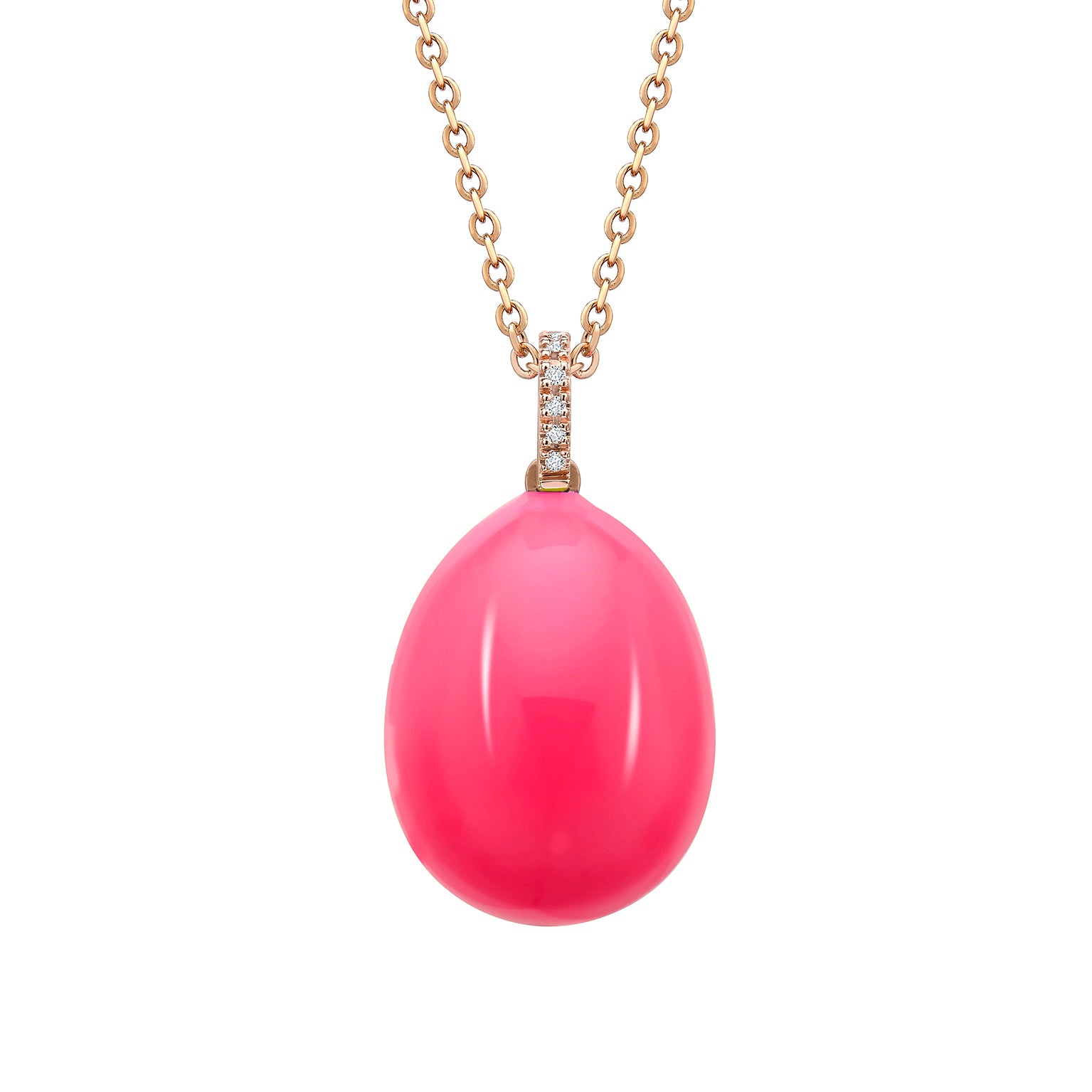 Faberge Essence 18ct Rose Gold Neon Pink Egg Pendant With Diamond Bail