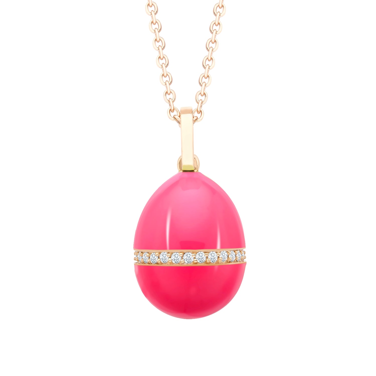 Faberge Essence 18ct Rose Gold Neon Pink Egg Pendant With Diamond Belt