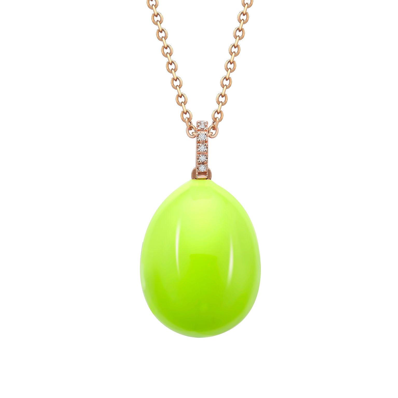 Faberge Essence 18ct Rose Gold Neon Yellow Egg Pendant With Diamond Bail