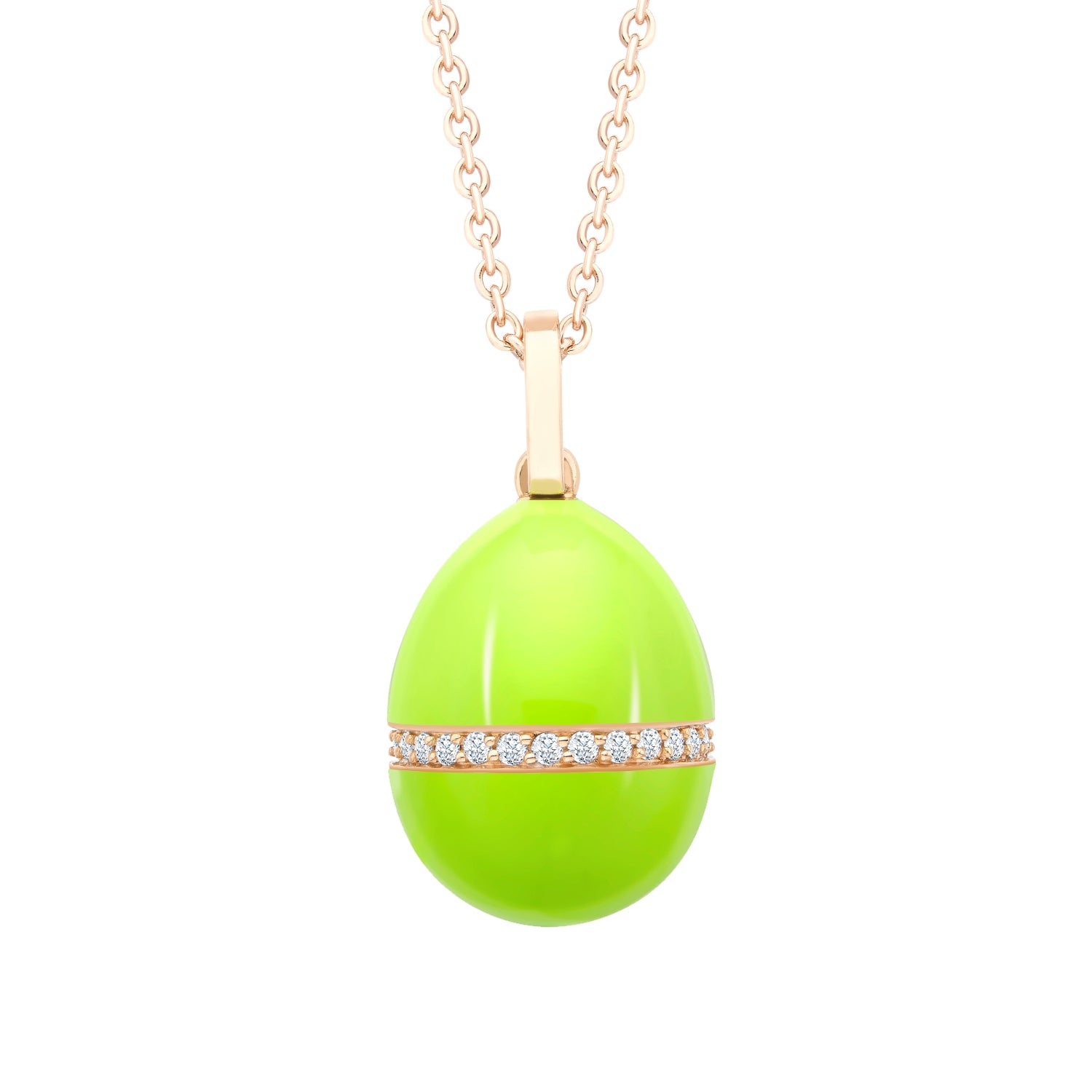 Faberge Essence 18ct Rose Gold Neon Yellow Egg Pendant With Diamond Belt