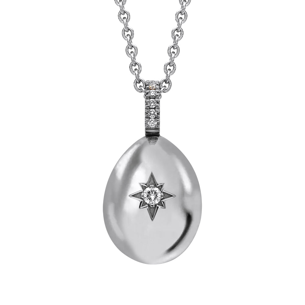 Faberge Essence 18ct White Gold 0.08ct Diamond Heart Egg Pendant Exclusive Edition - White Gold