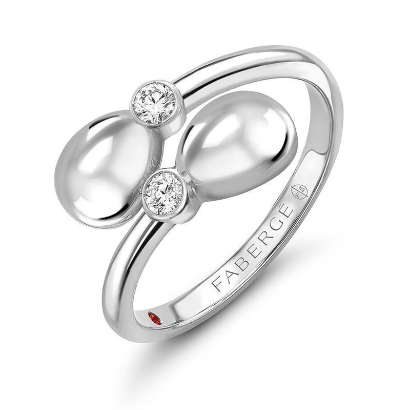 Faberge Essence 18ct White Gold Diamond Crossover Ring - 51