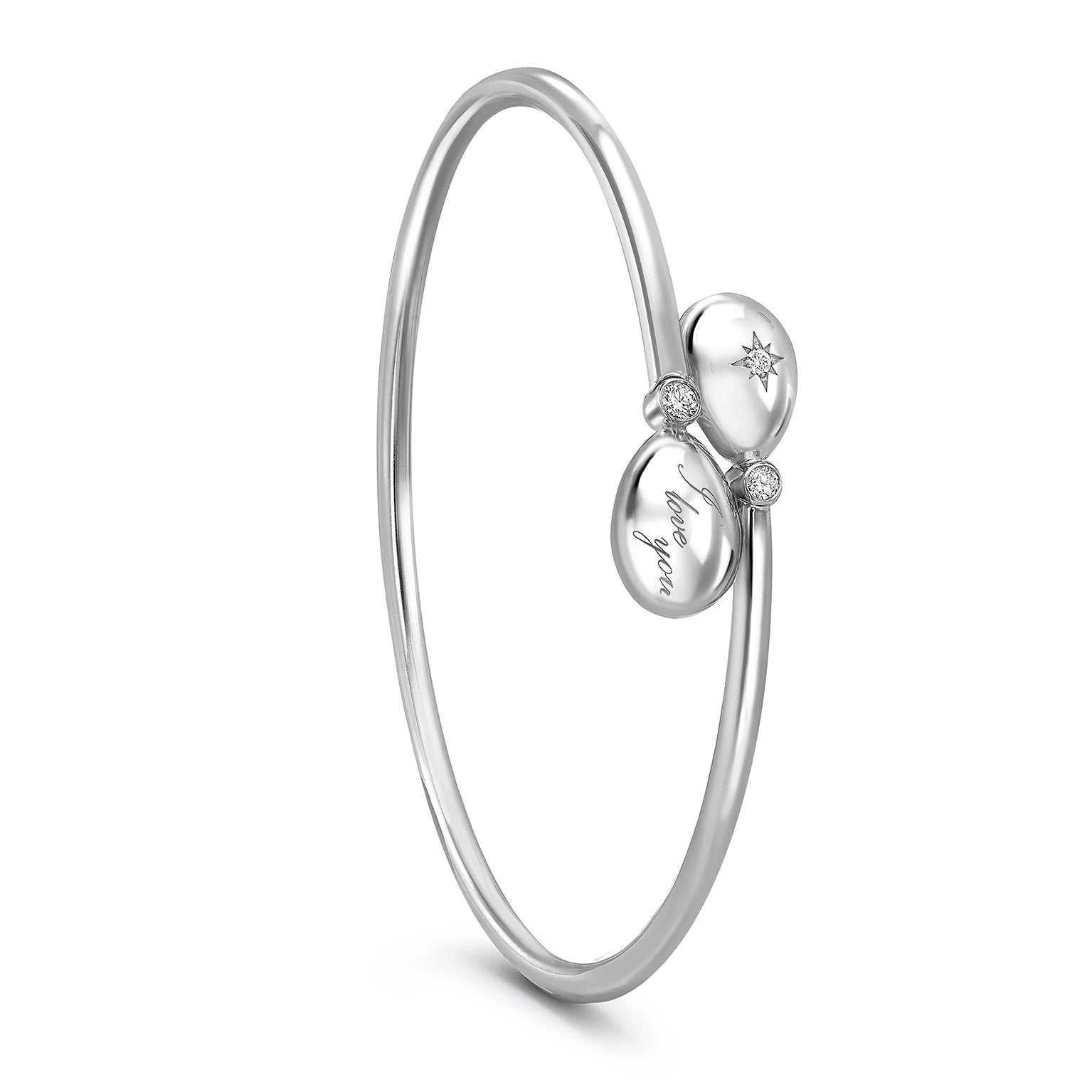 Faberge Essence 18ct White Gold Diamond I Love You Crossover Bangle - Gold