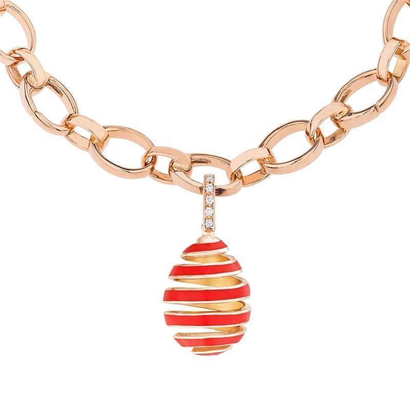 Faberge Essence Spiral Rose Gold Diamond Red Enamel Charm - Rose Gold