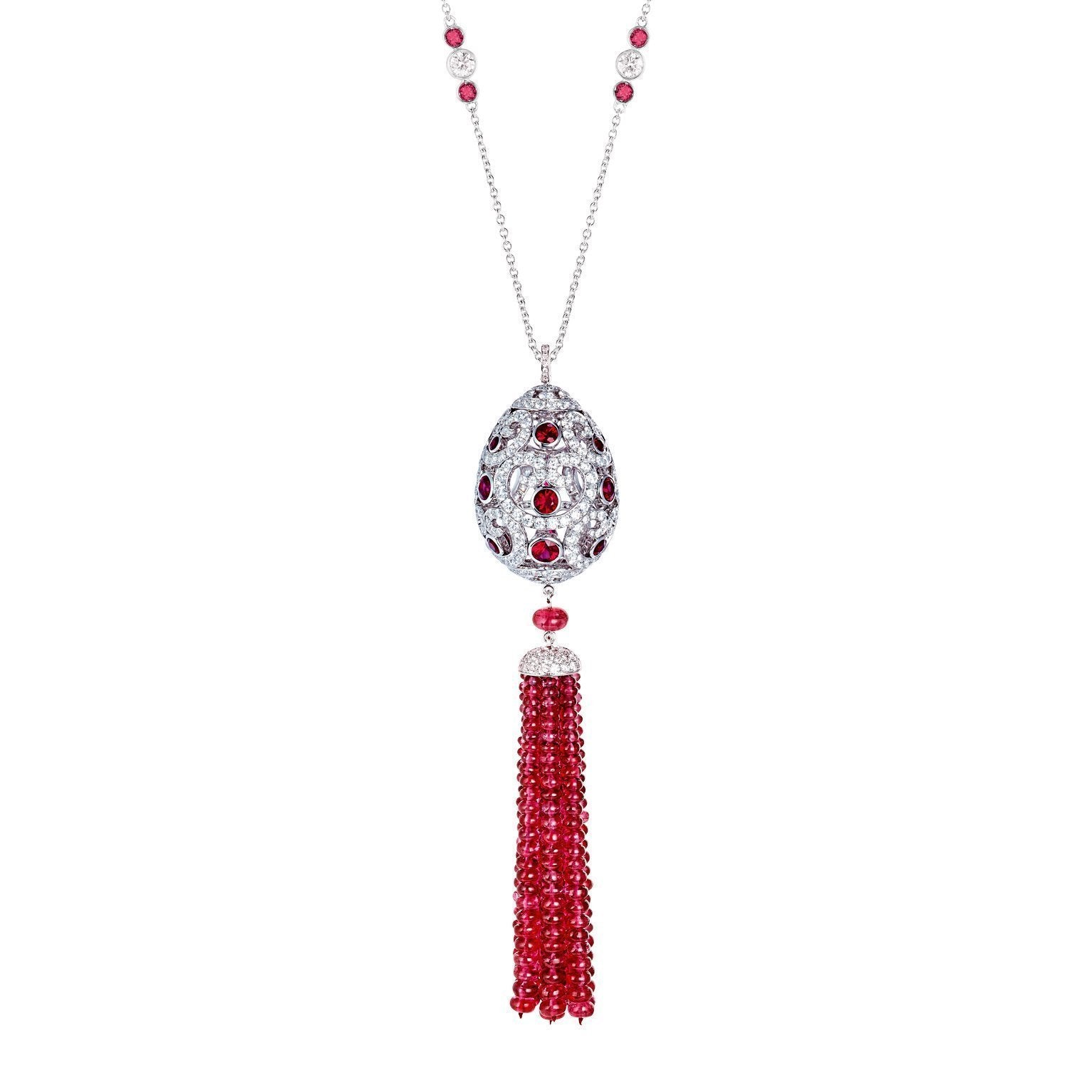 Faberge Imperial Imperatrice Ruby Tassel Pendant - Silver