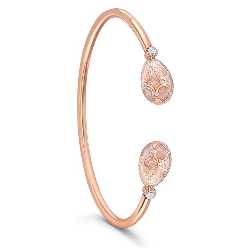 Faberge Palais Tsarskoye Selo 18ct Rose Gold Diamond Open Set Bangle - Gold