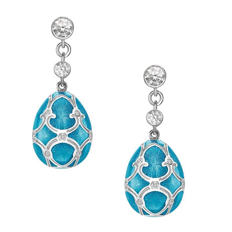 Faberge Palais Yelagin 18ct White Gold Diamond Teal Earrings - White Gold
