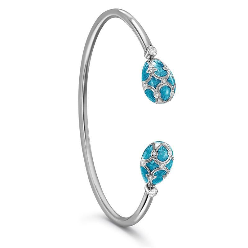 Faberge Palais Yelagin 18ct White Gold Teal Open Set Bangle - Gold