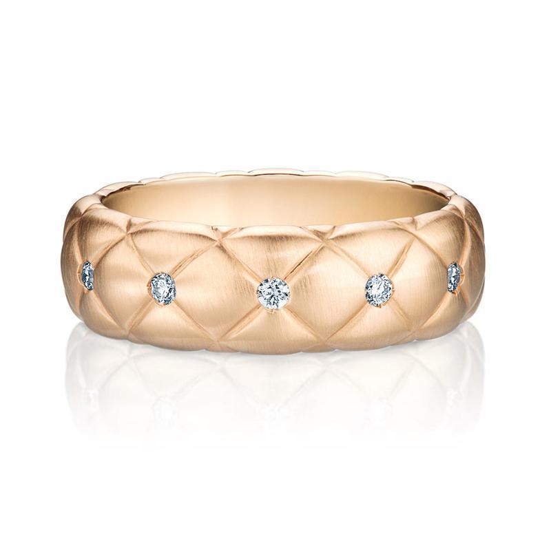 Faberge Treillage 18ct Rose Gold Diamond Matt Thin Ring - 58