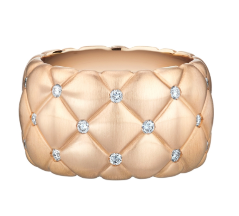 Faberge Treillage 18ct Rose Gold Diamond Wide Ring - 50