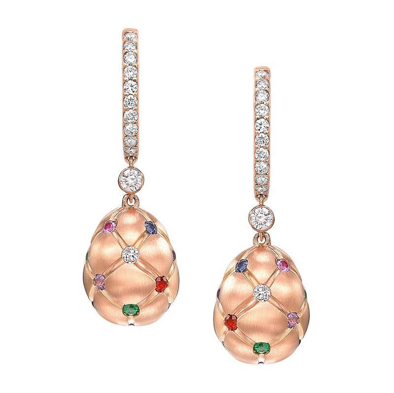 Faberge Treillage 18ct Rose Gold Multi Coloured Drop Earrings - Rose Gold