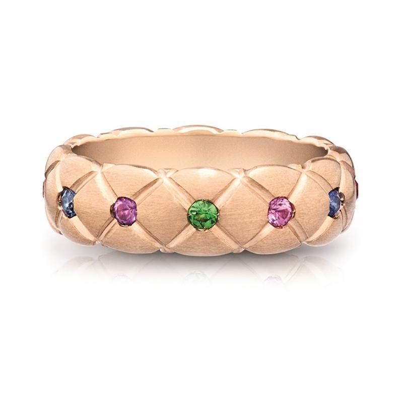 Faberge Treillage 18ct Rose Gold Multi-coloured Thin Ring - 62
