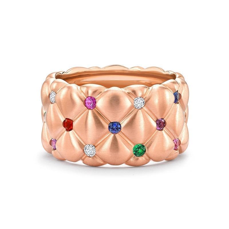 Faberge Treillage 18ct Rose Gold Multi-coloured Wide Ring - 53