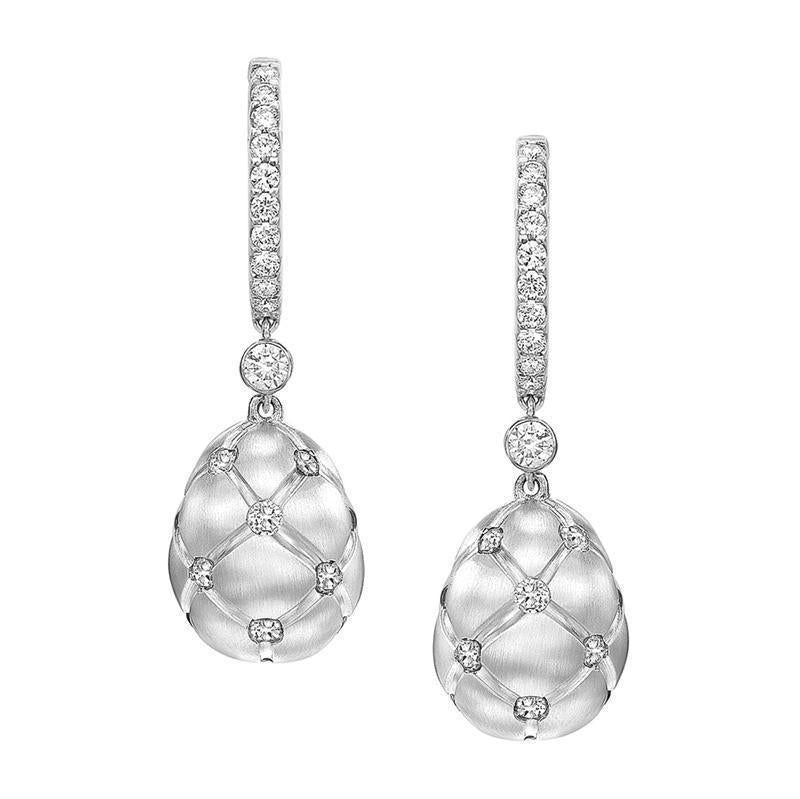 Faberge Treillage 18ct White Gold Diamond Matt Drop Earrings - White Gold