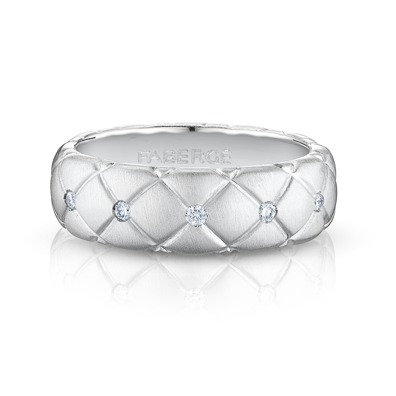 Faberge Treillage 18ct White Gold Diamond Thin Ring - 65