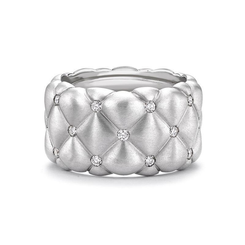 Faberge Treillage 18ct White Gold Diamond Wide Ring - 55