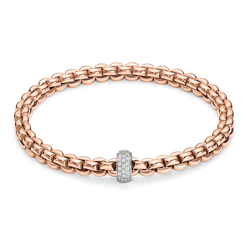 Fope Flex'it Eka 18ct Rose Gold 0.37ct Diamond Bracelet - L