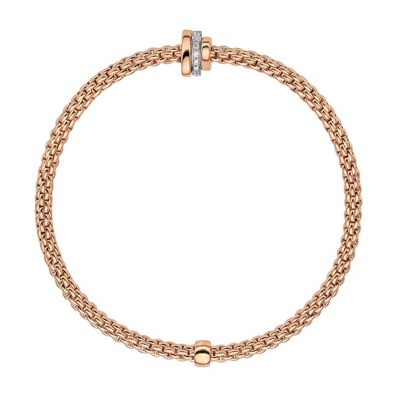 Fope Flex'it Prima 18ct Rose Gold 0.10ct Diamond Bracelet - Xs