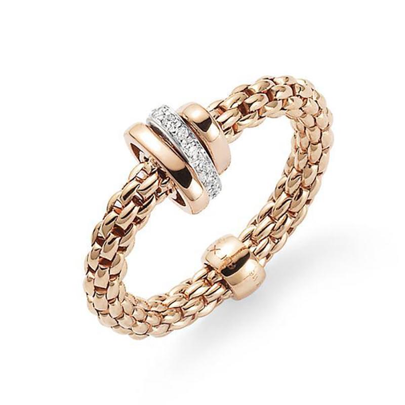 Fope Flex'it Prima 18ct Rose Gold 0.10ct Diamond Ring - L