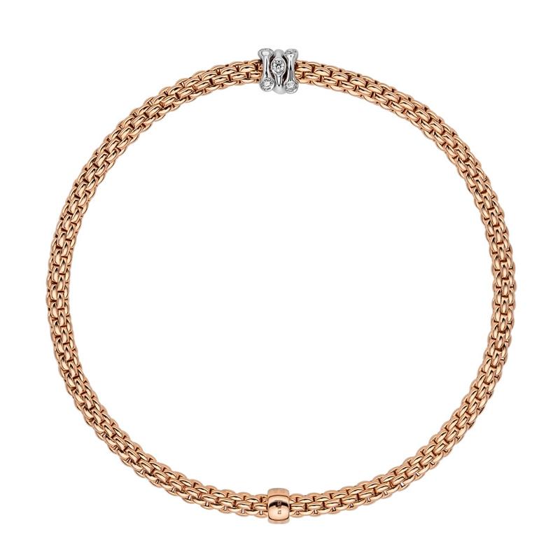 Fope Flex'it Prima 18ct Rose Gold 0.12ct Diamond Bracelet - L