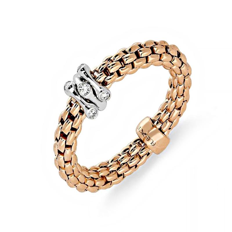 Fope Flex'it Prima 18ct Rose Gold 0.12ct Diamond Ring - L