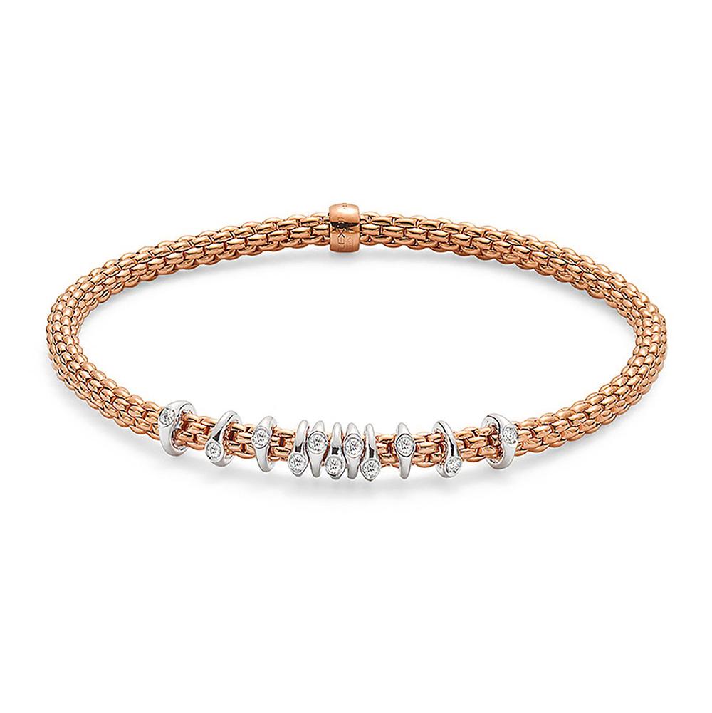 Fope Flex'it Prima 18ct Rose Gold 0.15ct Diamond Bracelet - L
