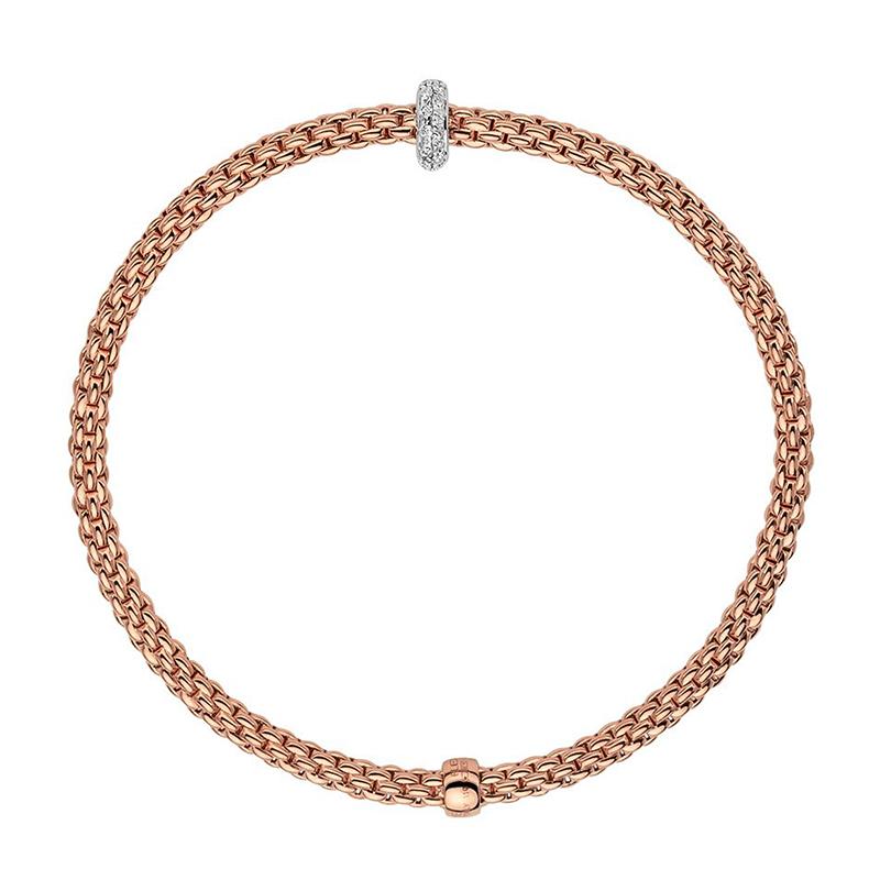 Fope Flex'it Prima 18ct Rose Gold 0.18ct Diamond Bracelet - M