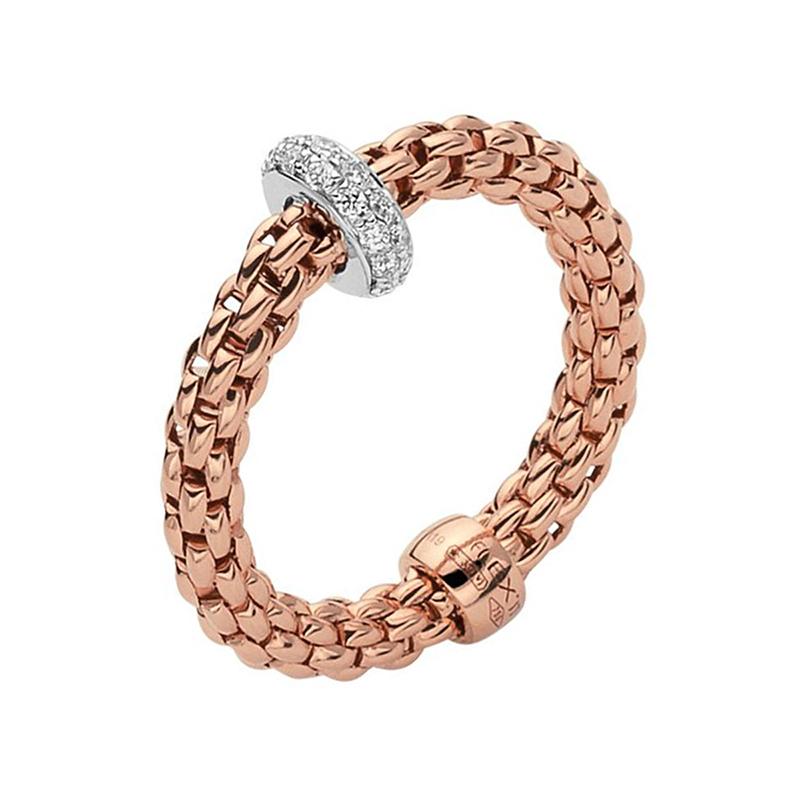 Fope Flex'it Prima 18ct Rose Gold 0.18ct Diamond Ring - S