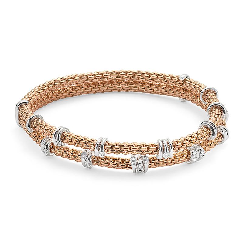 Fope Flex'it Prima 18ct Rose Gold 0.37ct Diamond Two Row Bracelet - S