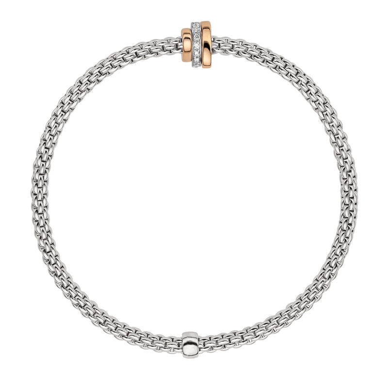 Fope Flex'it Prima 18ct White Gold 0.10ct Diamond Rose Gold Rondelle Bracelet - Xl