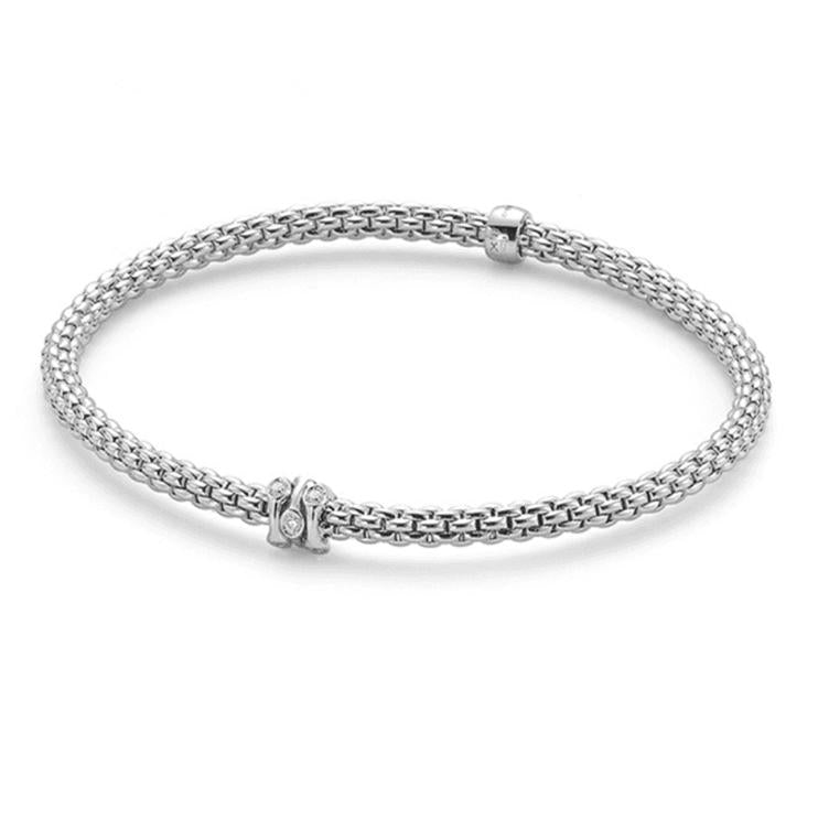 Fope Flex'it Prima 18ct White Gold 0.12ct Diamond Bracelet - L