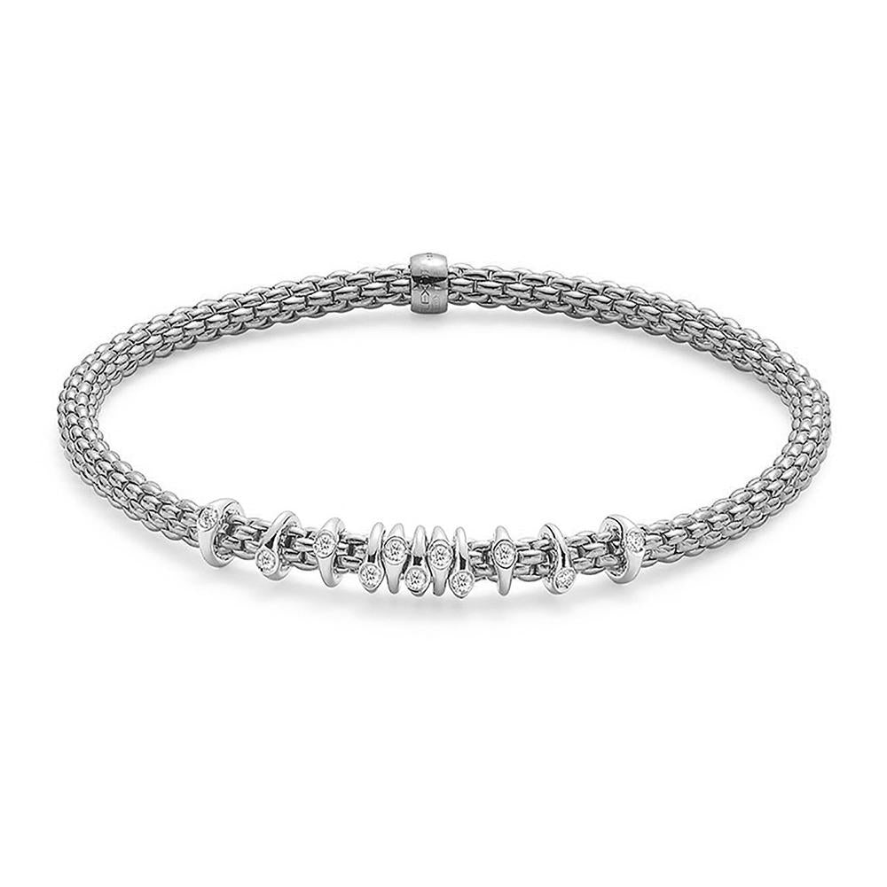 Fope Flex'it Prima 18ct White Gold 0.15ct Diamond Bracelet - S