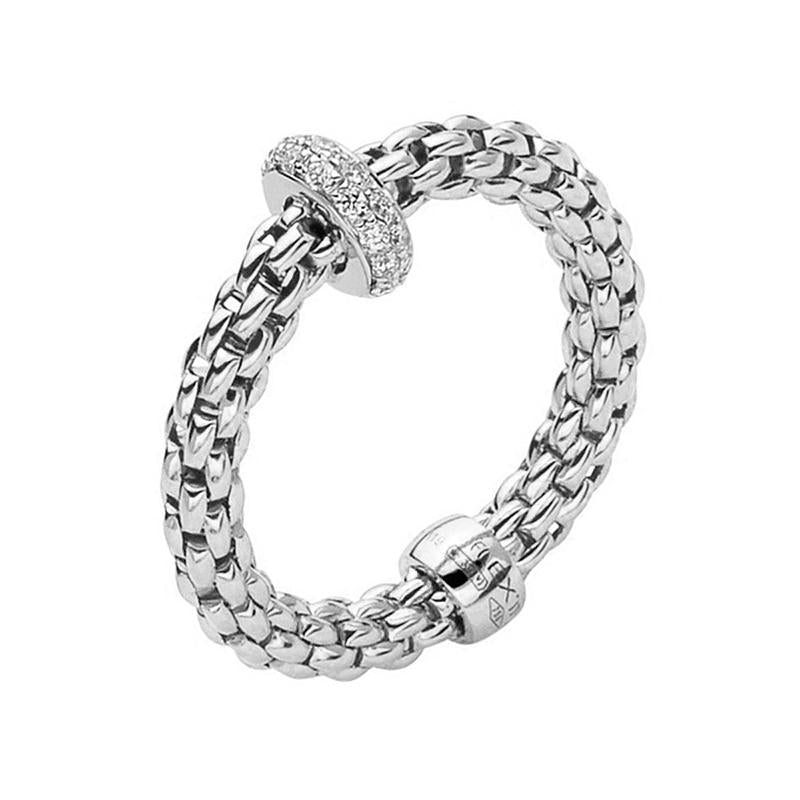 Fope Flex'it Prima 18ct White Gold 0.18ct Diamond Ring - S