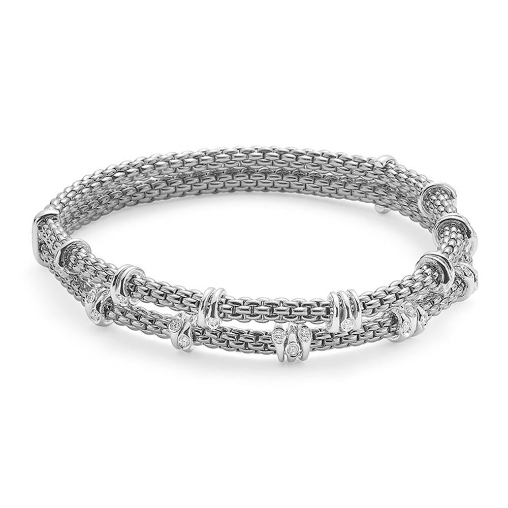 Fope Flex'it Prima 18ct White Gold 0.37ct Diamond Two Row Bracelet - Xl