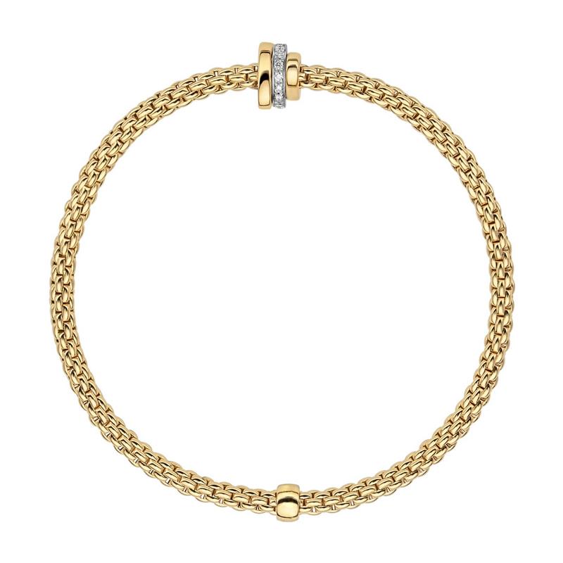 Fope Flex'it Prima 18ct Yellow Gold 0.10ct Diamond Bracelet - M
