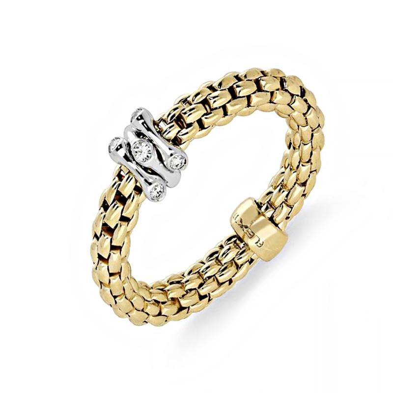 Fope Flex'it Prima 18ct Yellow Gold 0.12ct Diamond Ring - Xs