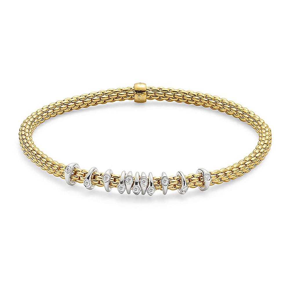 Fope Flex'it Prima 18ct Yellow Gold 0.15ct Diamond Bracelet - L