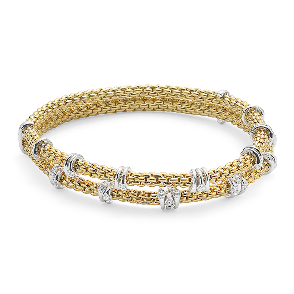 Fope Flex'it Prima 18ct Yellow Gold 0.37ct Diamond Two Row Bracelet - S