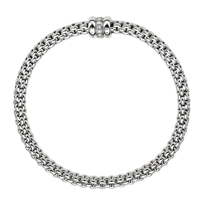 Fope Flex'it Solo 18ct White Gold 0.10ct Diamond Bracelet - Xs
