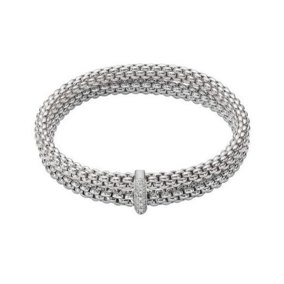 Fope Flex'it Solo 18ct White Gold 0.22ct Diamond Double Bracelet - L