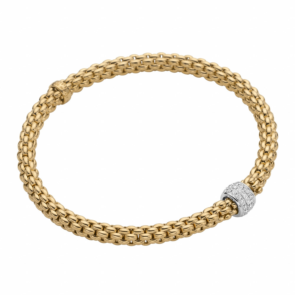 Fope Flex'it Solo 18ct Yellow Gold 0.29ct Diamond Bracelet - S