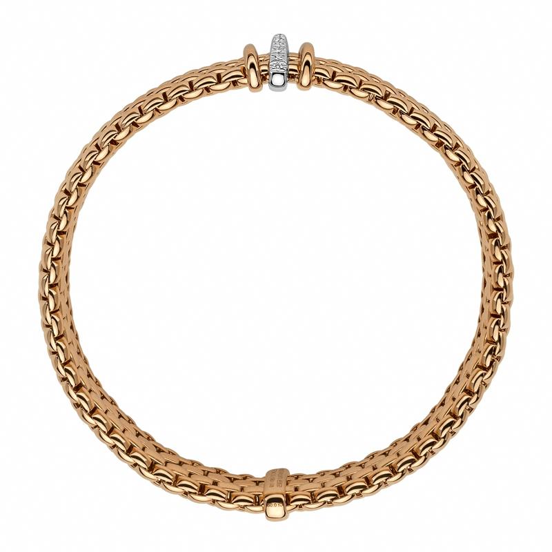 Fope Panorama 18ct Rose Gold 0.08ct Diamond Rondelle Bracelet - L